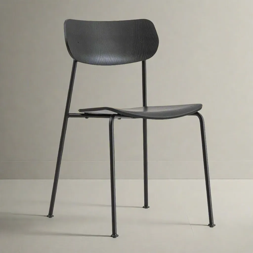 Dining Chair with Steel Frame - Black, Oak image