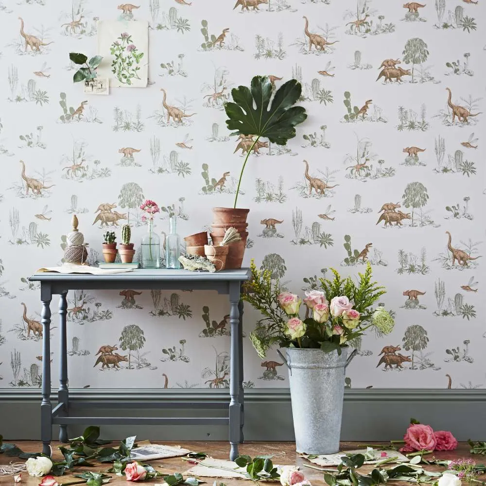 Dino Classic Wallpaper - Pink Green