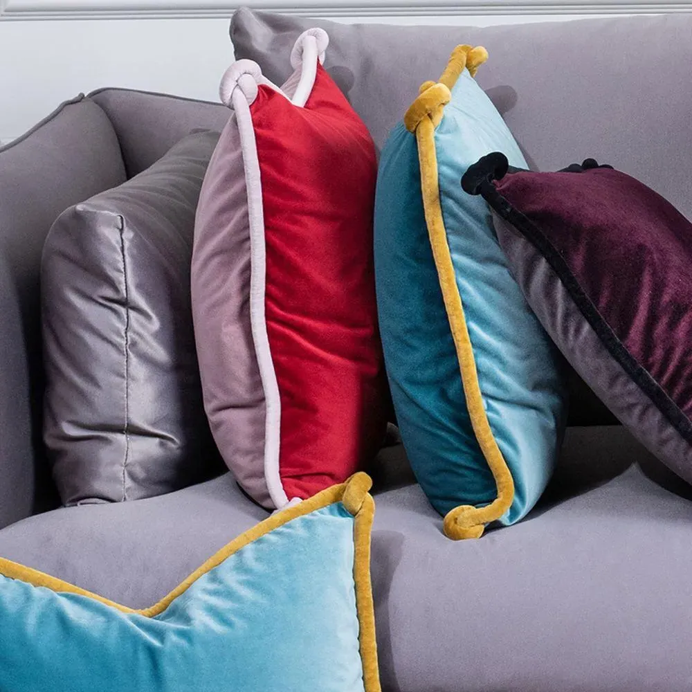 Double-Sided Cushion with Knotted Trim - Plum, Velvet