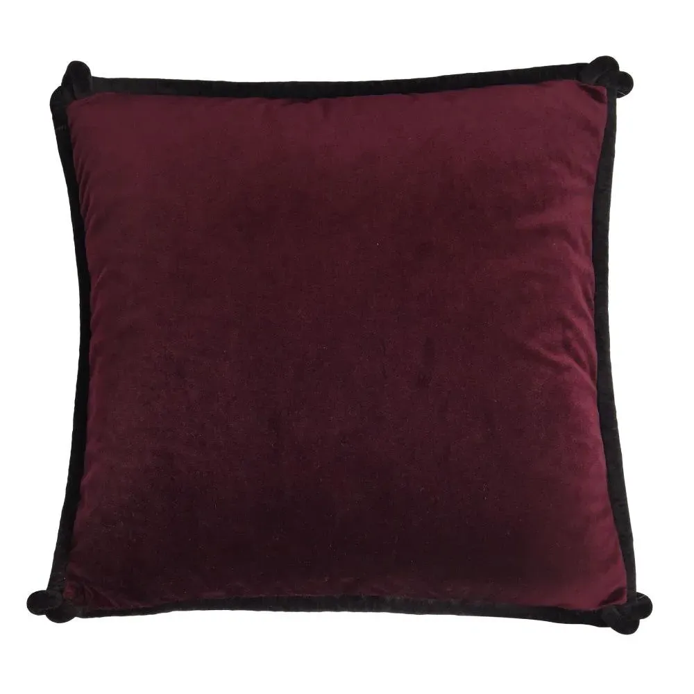 Double-Sided Cushion with Knotted Trim - Plum, Velvet