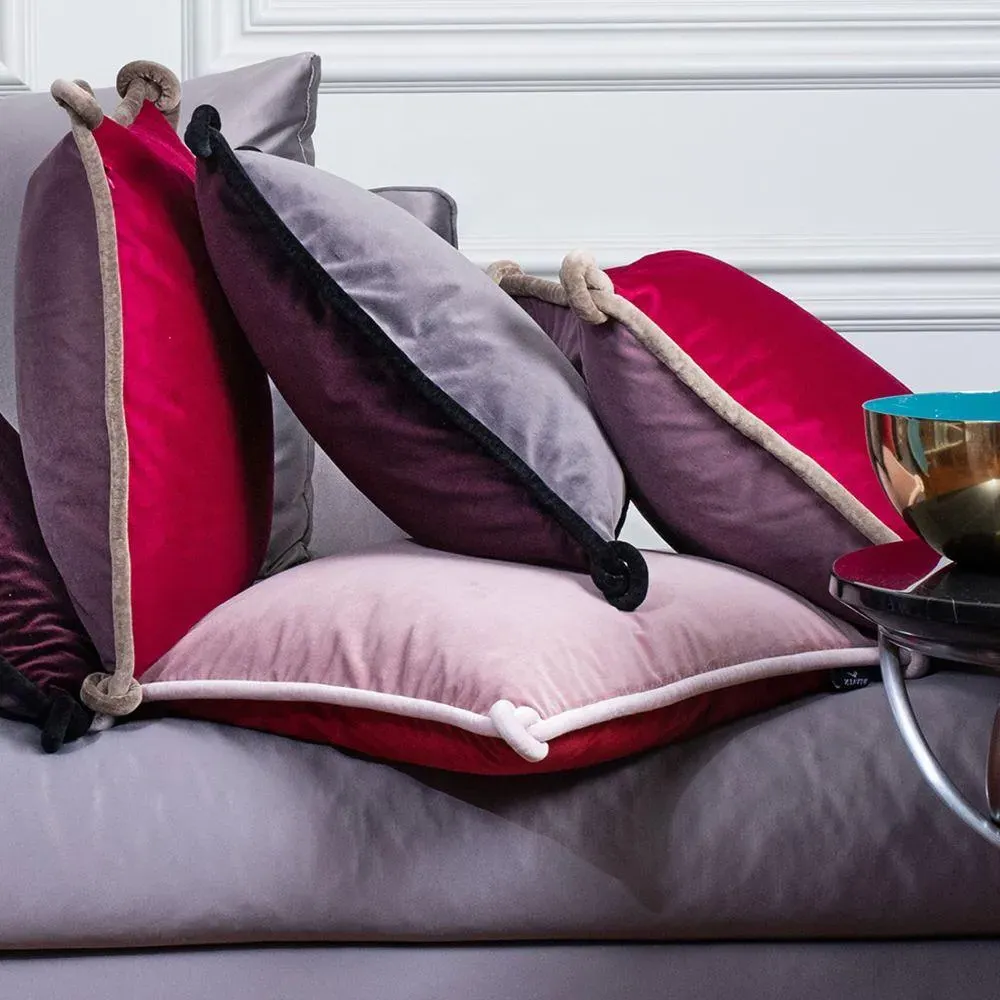 Double-Sided Cushion with Knotted Trim - Red, Velvet