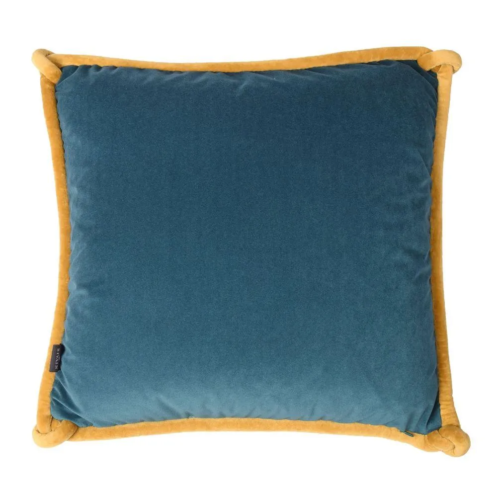 Double-Sided Cushion with Knotted Trim - Teal, Velvet