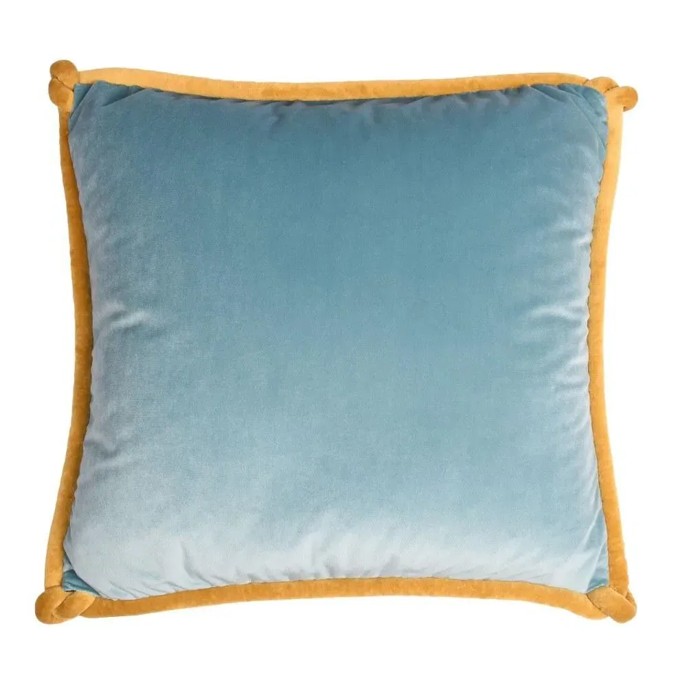 Double-Sided Cushion with Knotted Trim - Teal, Velvet