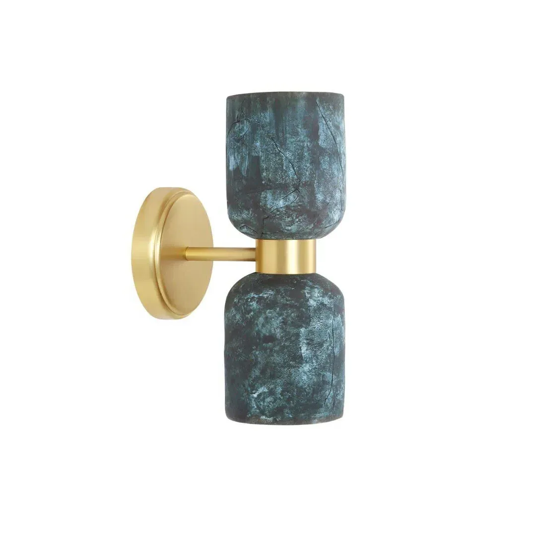 Double Wall Light - Blue, Ceramic & Brass