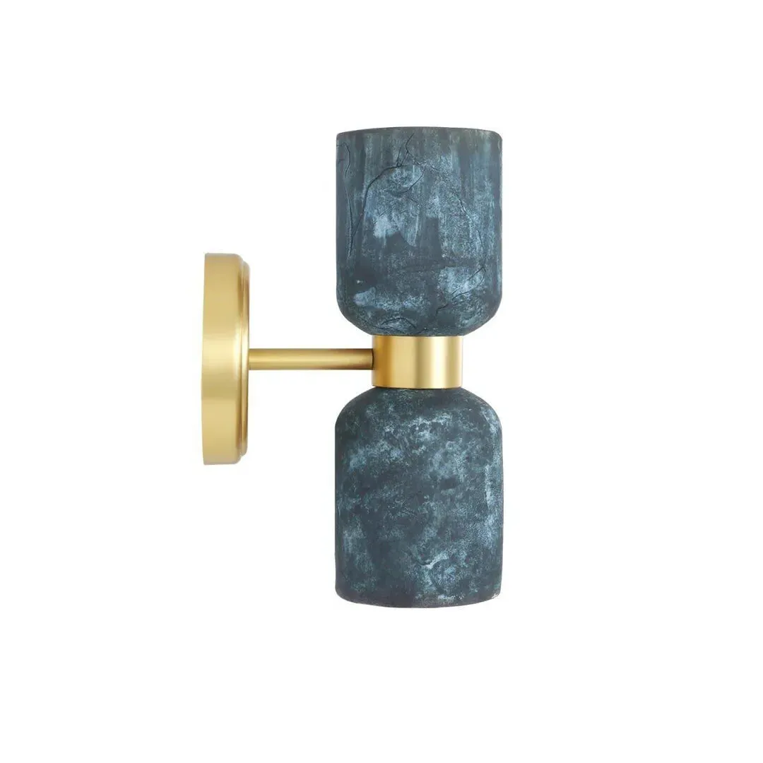 Double Wall Light - Blue, Ceramic & Brass