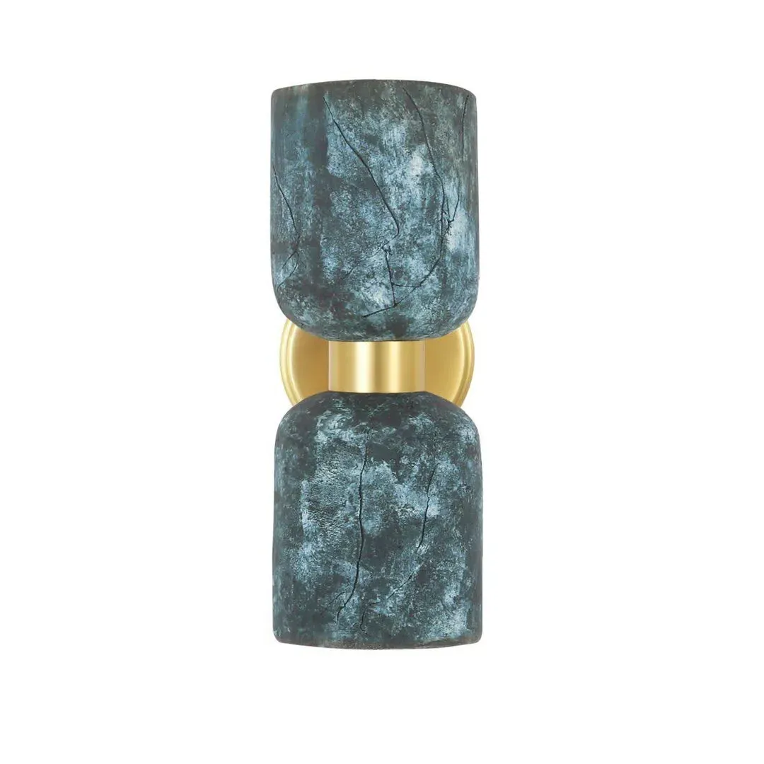 Double Wall Light - Blue, Ceramic & Brass