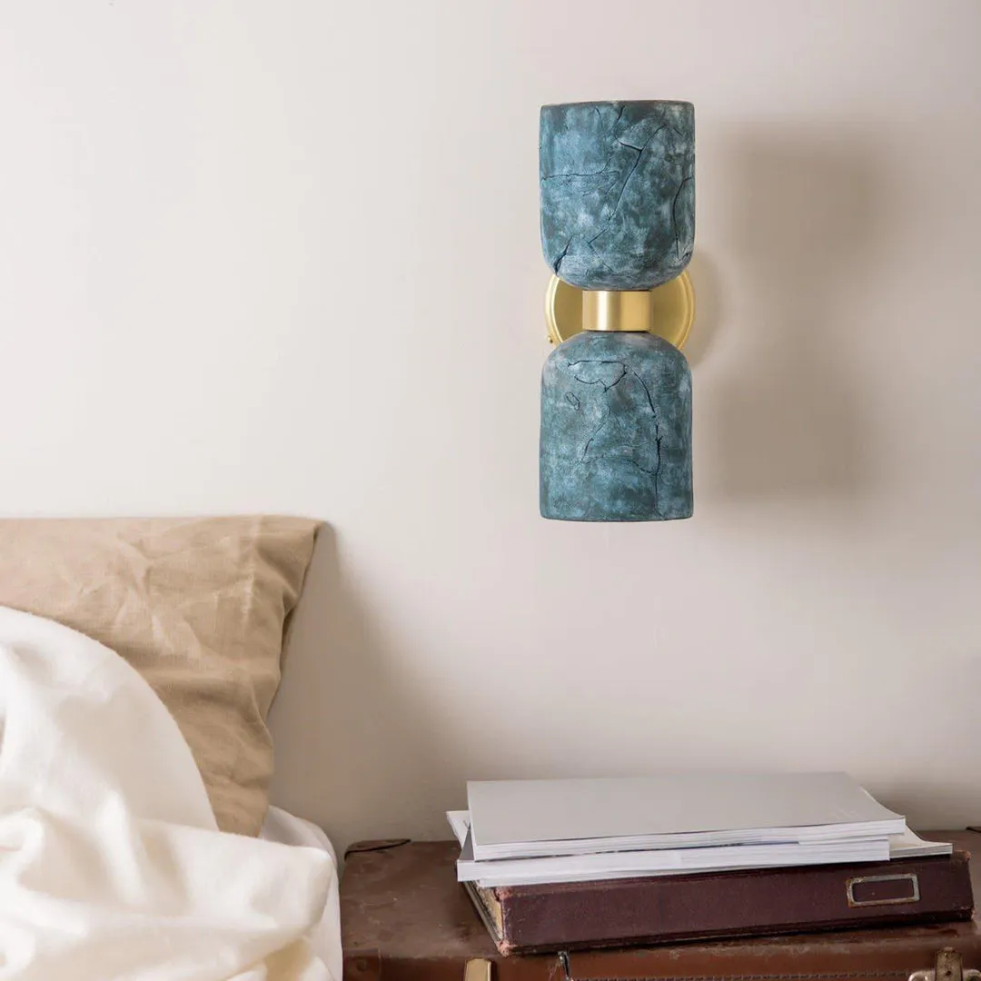 Double Wall Light - Blue, Ceramic & Brass