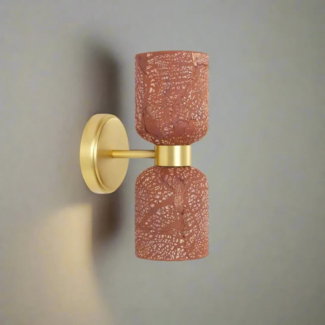 Double Wall Light - Red, Ceramic & Brass