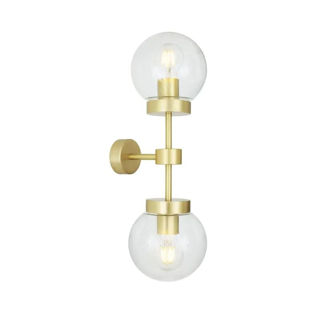Double Wall Light with Globes - Brass, Clear Glass image