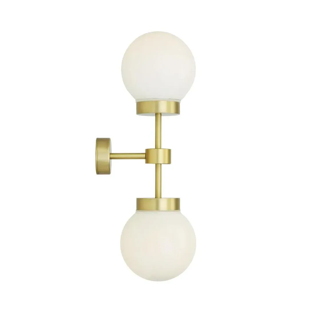Double Wall Light with Globes - Brass, Opal Glass