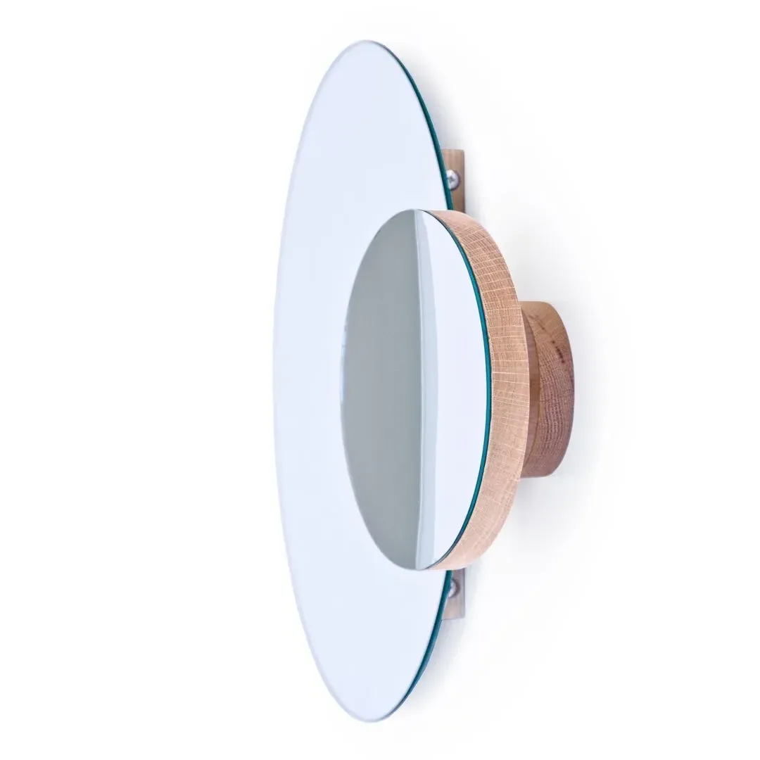 Eclipse Wall Mirror with Magnifier - Natural Oak