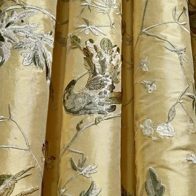 Embroidered Fabric with Birds - Gold, Silk image