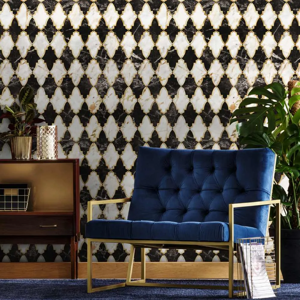 Empire Geometric Wallpaper - Onyx, Metallic