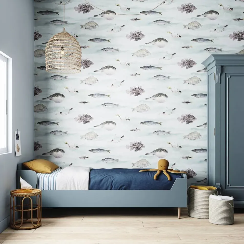 Fish Classic Wallpaper Roll - Blue Green image