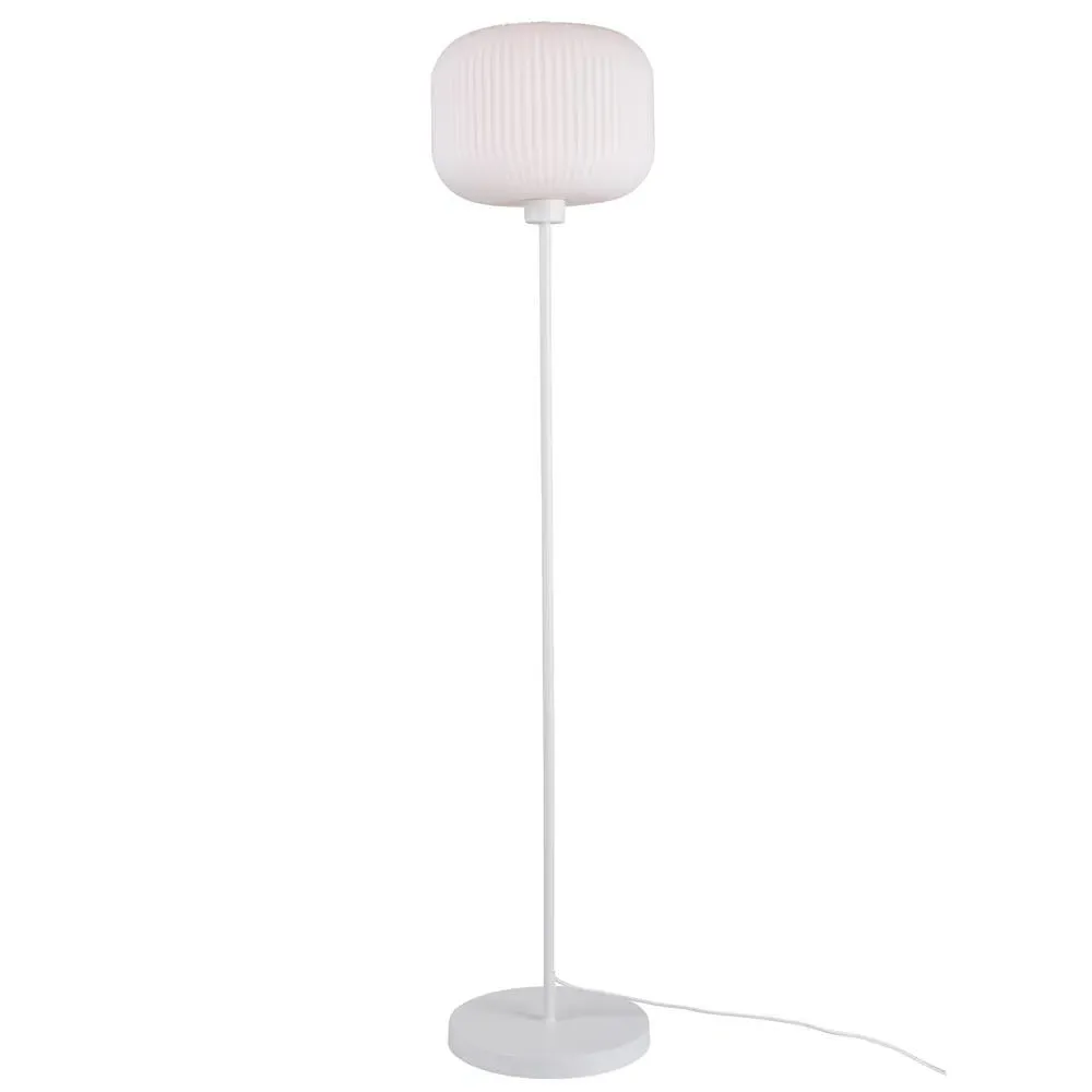 Floor Lamp with Grooved Shade - White, Glass