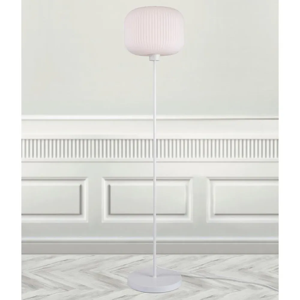 Floor Lamp with Grooved Shade - White, Glass