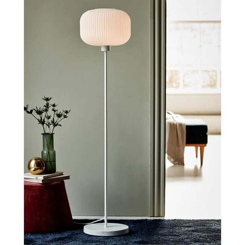 Floor Lamp with Grooved Shade - White, Glass