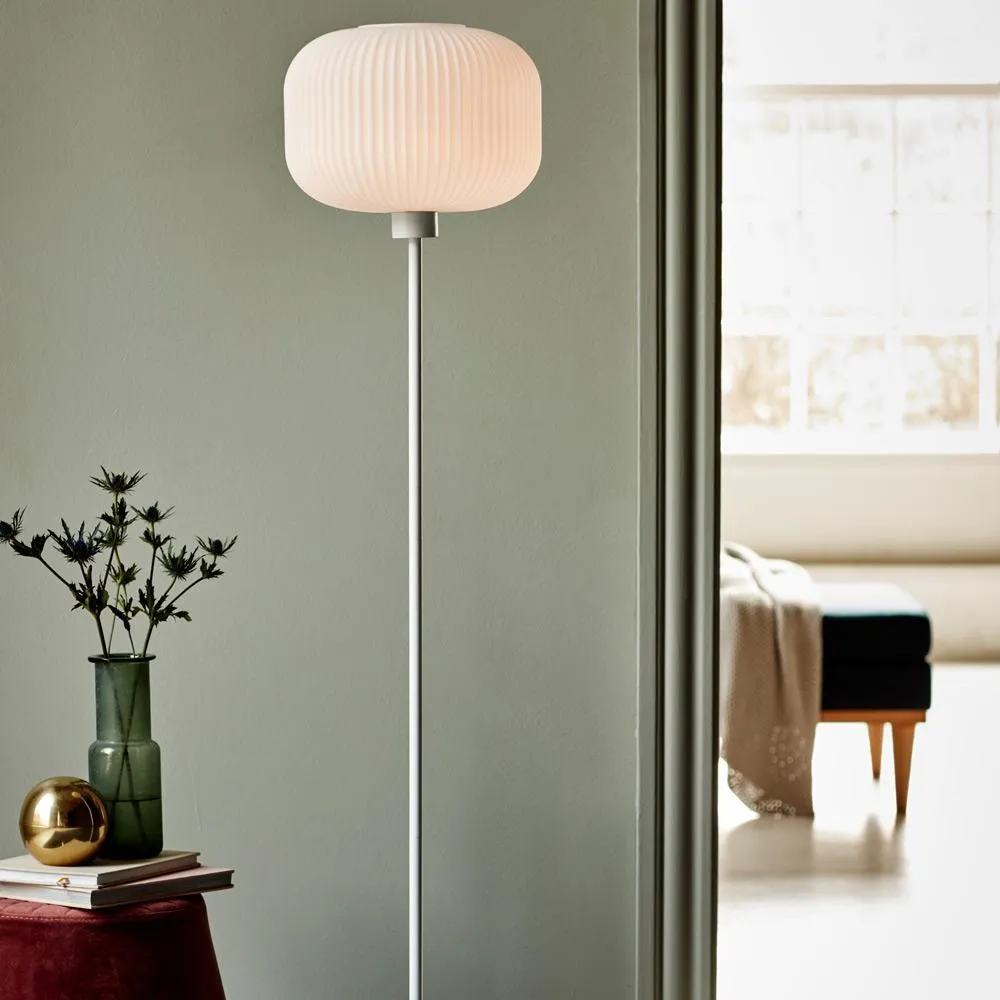Floor Lamp with Grooved Shade - White, Glass image