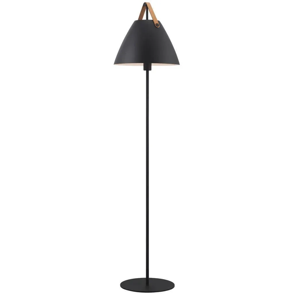 Floor Lamp with Leather Strap - Black, Metal