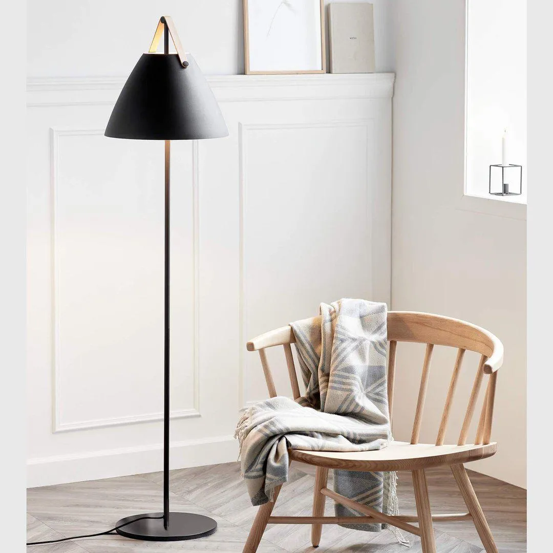 Floor Lamp with Leather Strap - Black, Metal