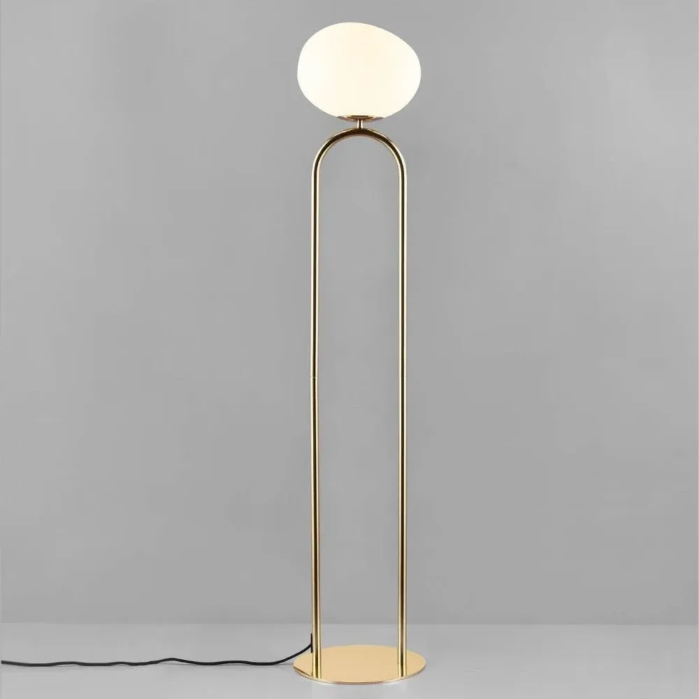 Floor Lamp with Opal Glass Shade - Brass