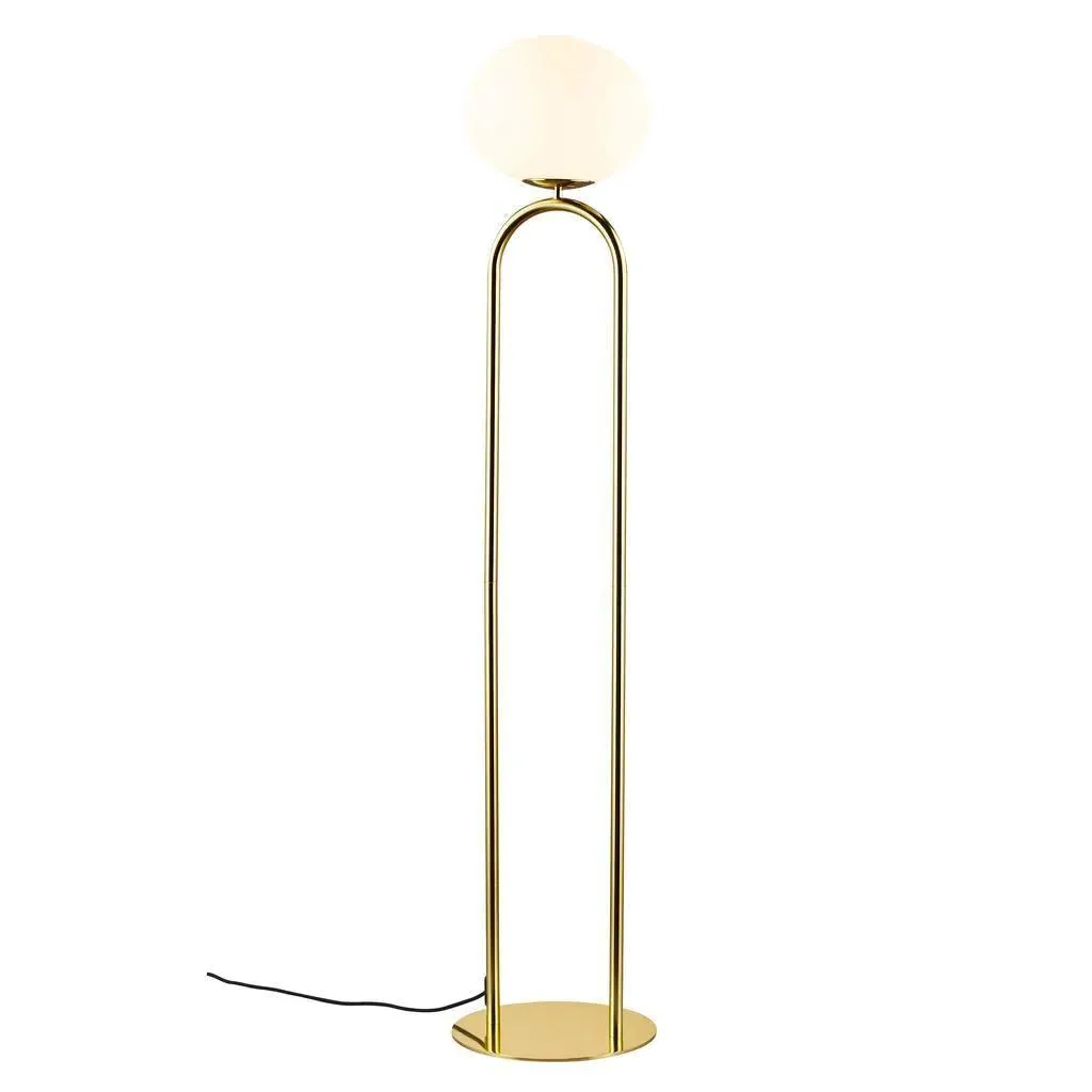 Floor Lamp with Opal Glass Shade - Brass