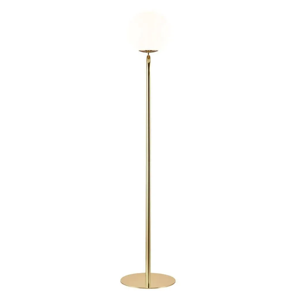 Floor Lamp with Opal Glass Shade - Brass