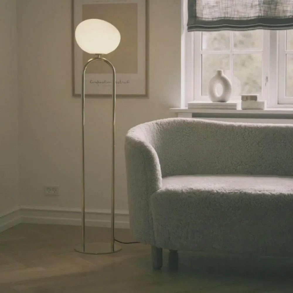 Floor Lamp with Opal Glass Shade - Brass