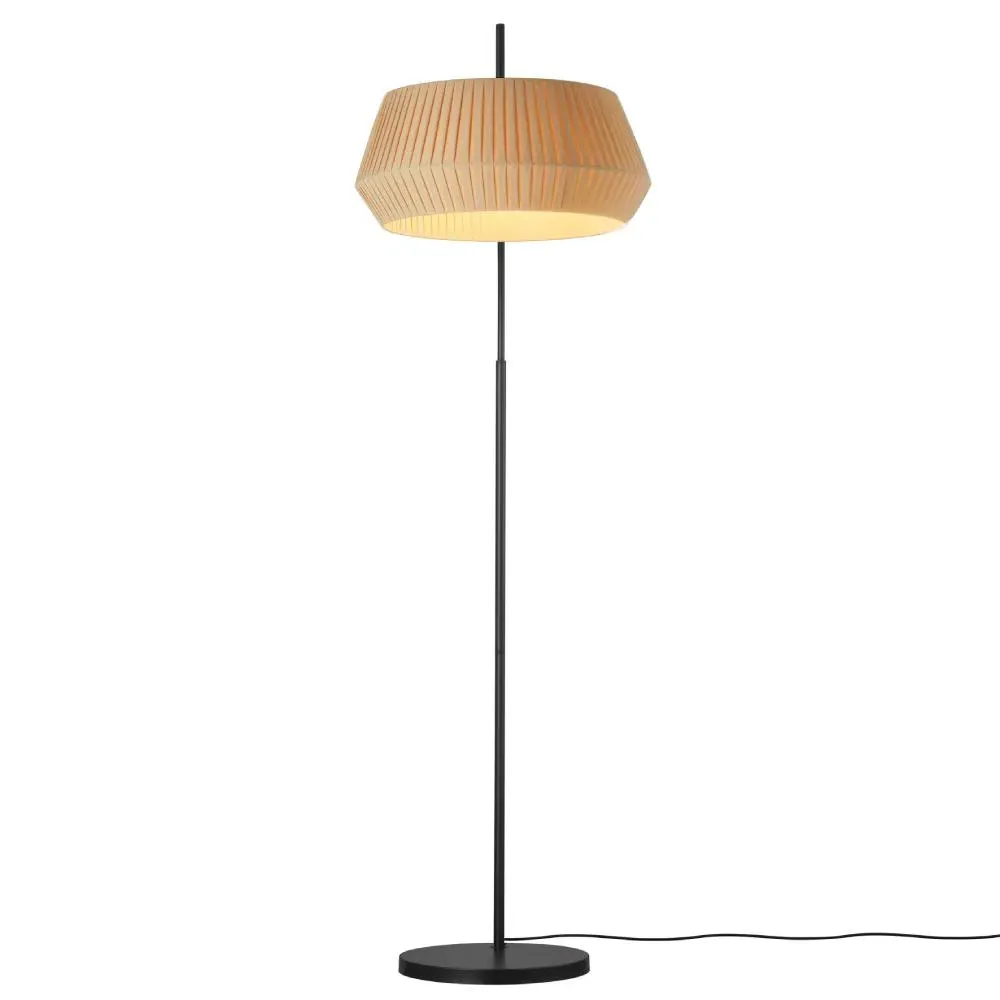 Floor Lamp with Pleated Shade - Beige, Cotton