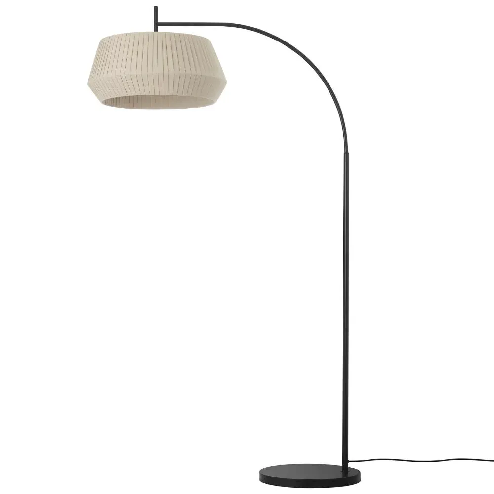 Floor Lamp with Pleated Shade - Beige, Cotton