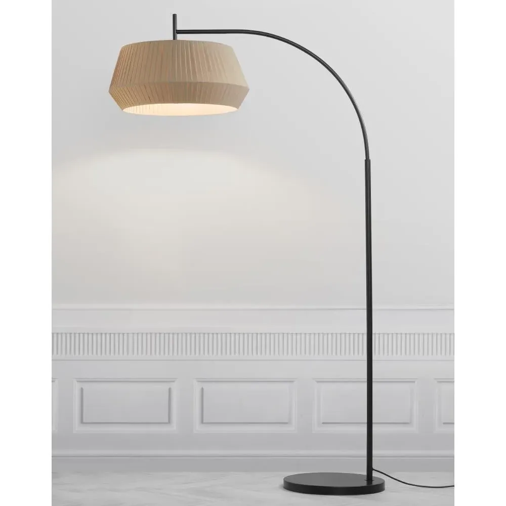Floor Lamp with Pleated Shade - Beige, Cotton