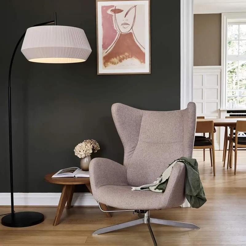 Floor Lamp with Pleated Shade - Beige, Cotton image