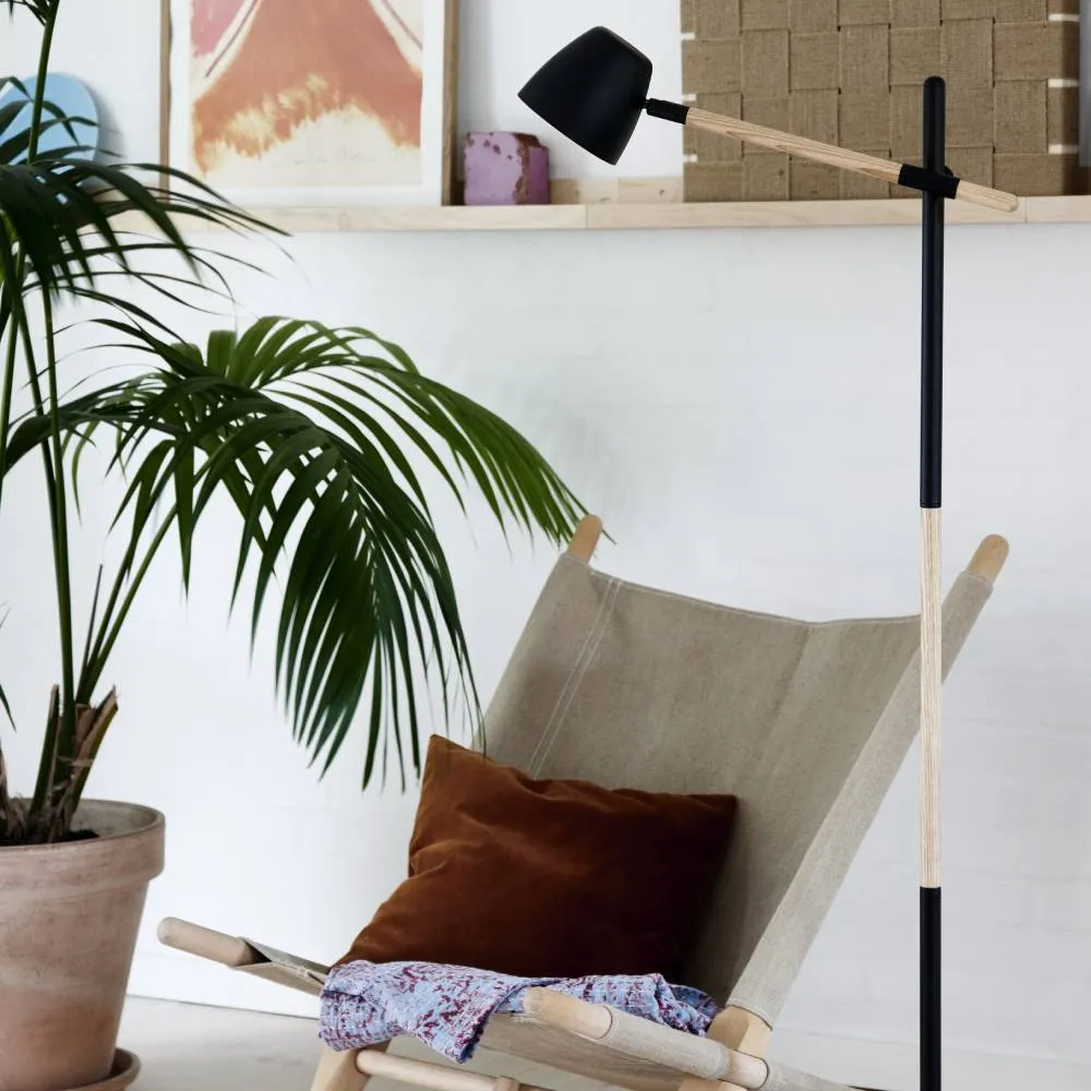 Floor Lamp with Wood Base - Ash, Metal image