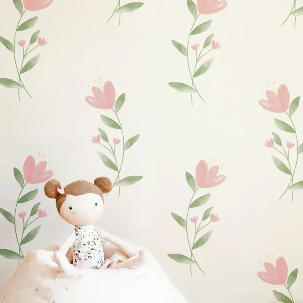 Floral Wallpaper Roll - Tulips, Hand Painted image