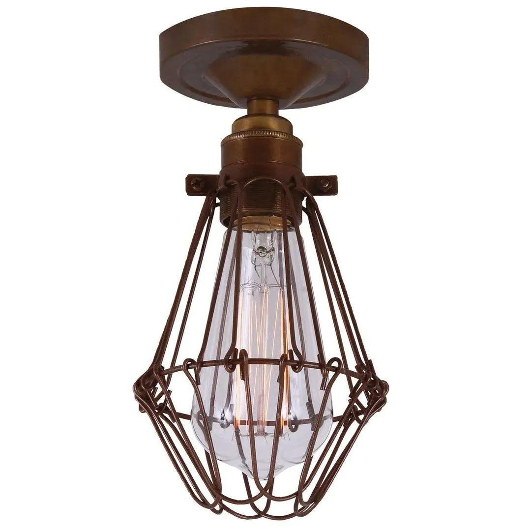 Flush Cage Light - Antique Brass, Metal image