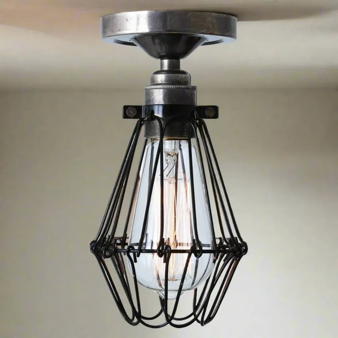 Flush Cage Light - Antique Silver, Metal