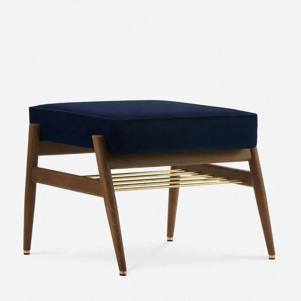Footrest Mid-Century Style - Indigo, Velvet