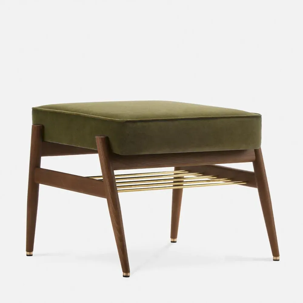 Footrest Mid-Century Style - Olive, Velvet