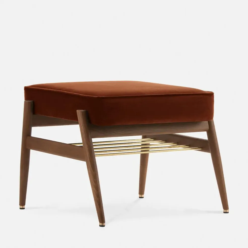 Footrest Mid-Century Style - Red, Velvet