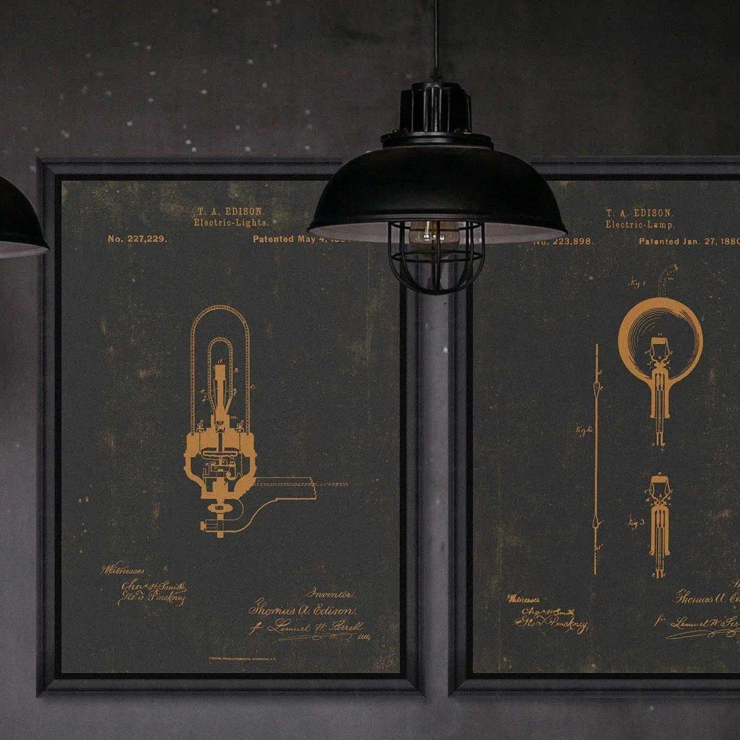 Framed Wall Art Edison Bulb - Vintage Print