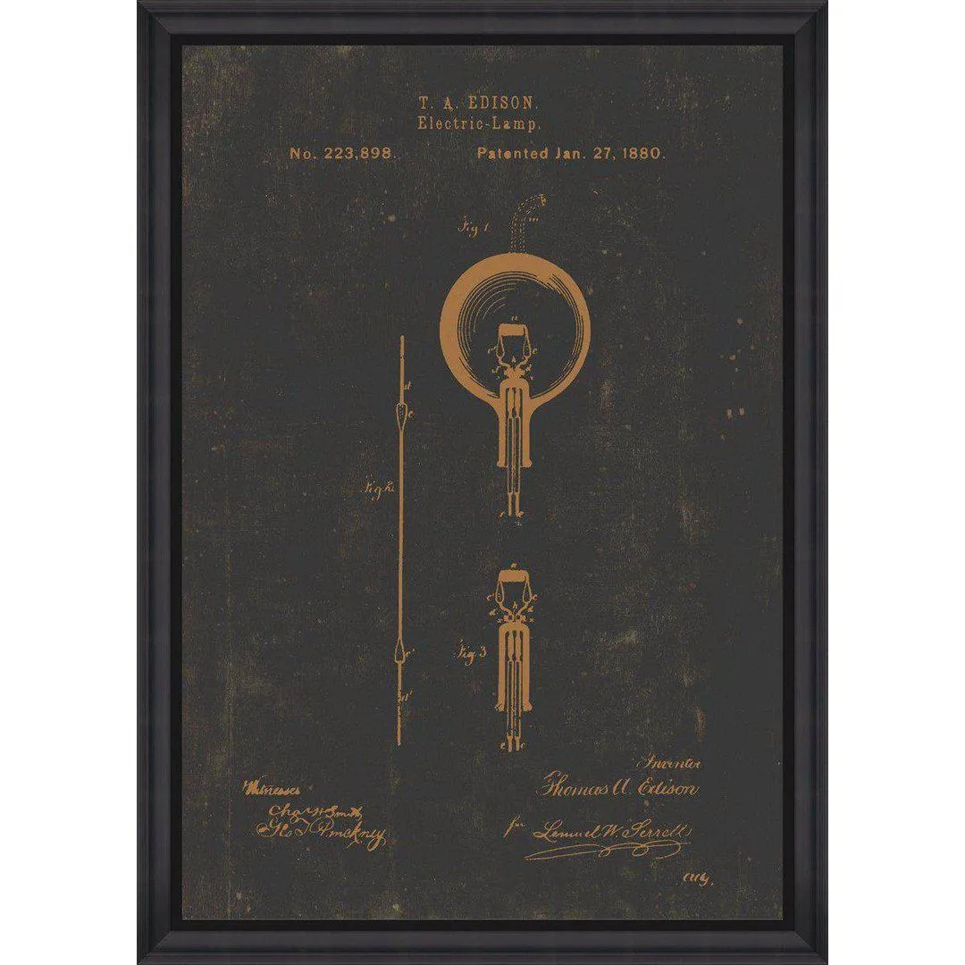 Framed Wall Art Edison Bulb - Vintage Print