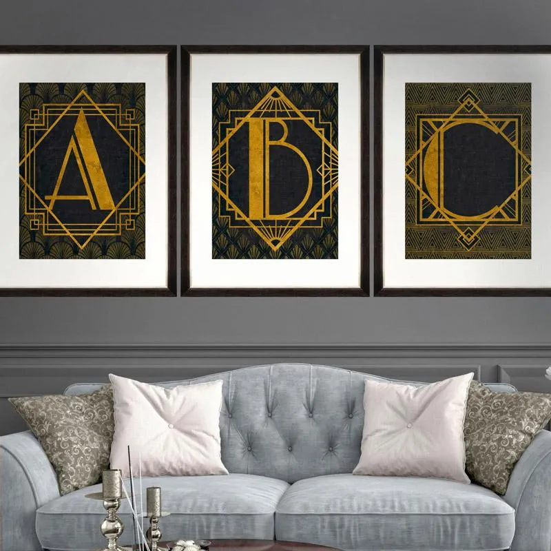 Framed Wall Art with Gold Foil - Black Frame