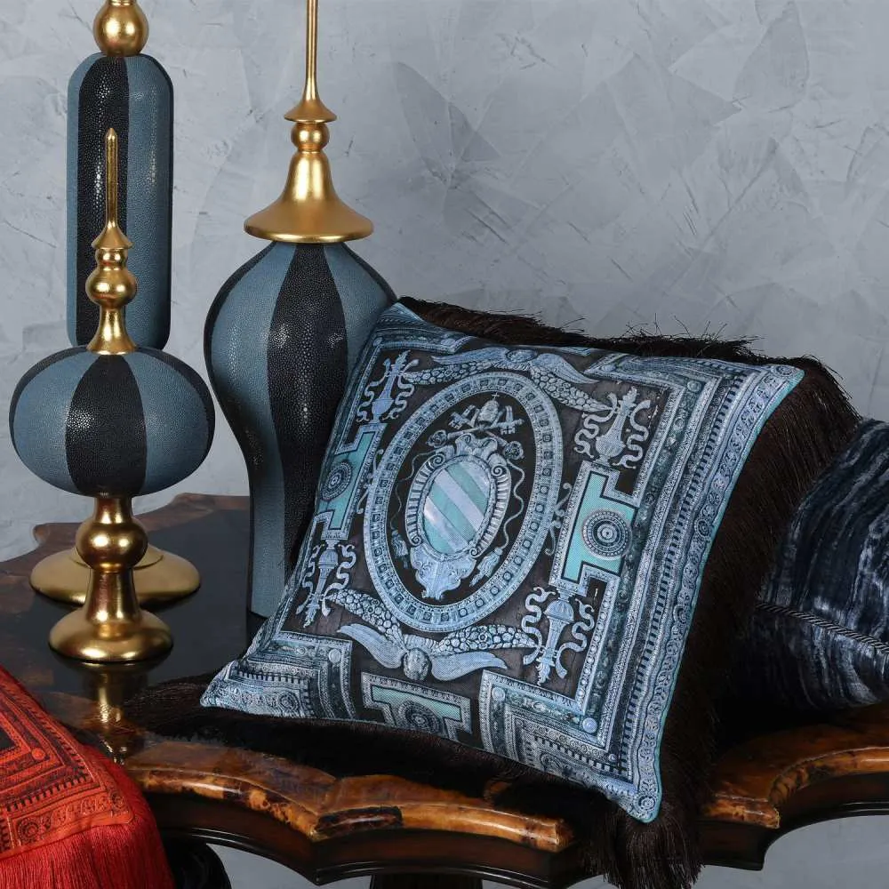 Fringed Cushion with Tassels - Blue, Silk Twill