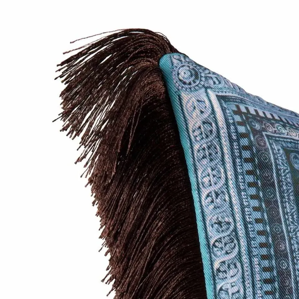 Fringed Cushion with Tassels - Blue, Silk Twill