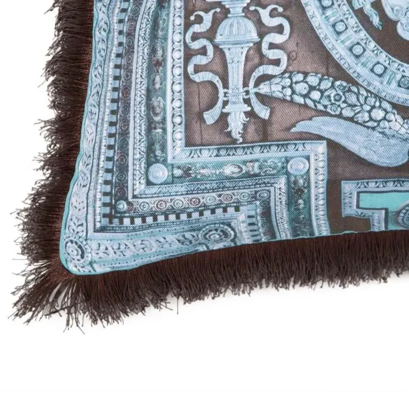 Fringed Cushion with Tassels - Blue, Silk Twill