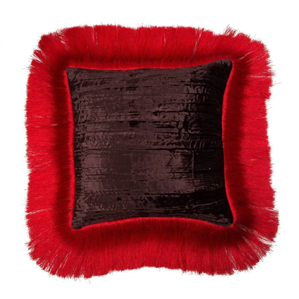 Fringed Cushion with Tassels - Red, Silk Twill