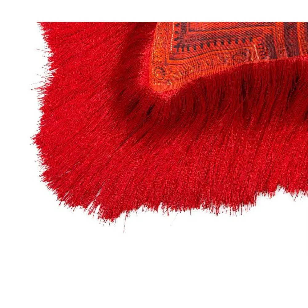 Fringed Cushion with Tassels - Red, Silk Twill