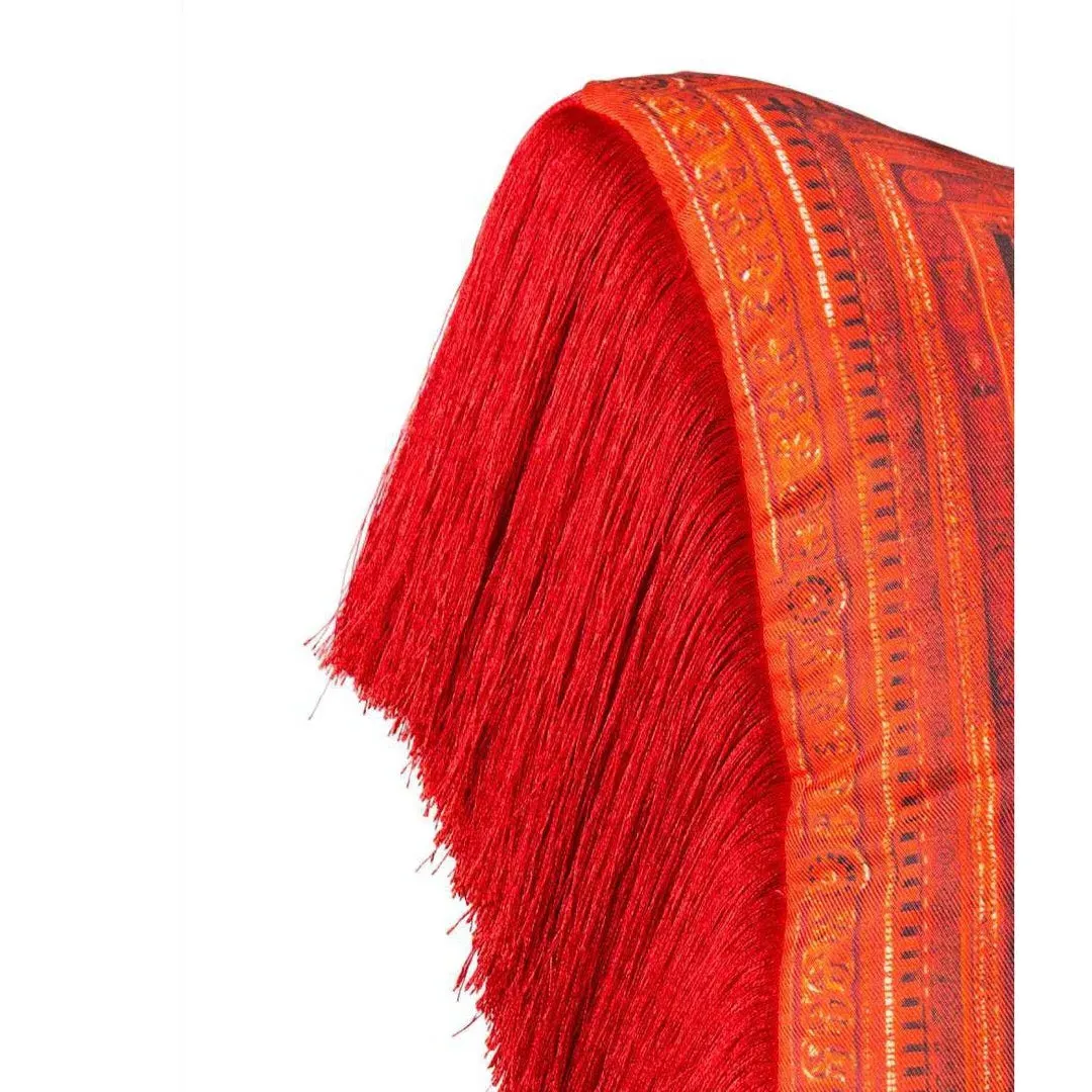 Fringed Cushion with Tassels - Red, Silk Twill