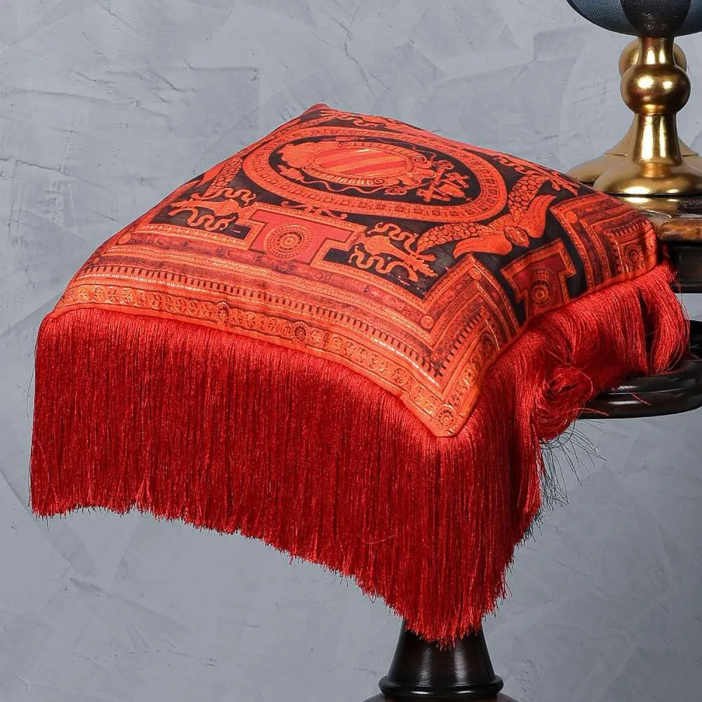 Fringed Cushion with Tassels - Red, Silk Twill