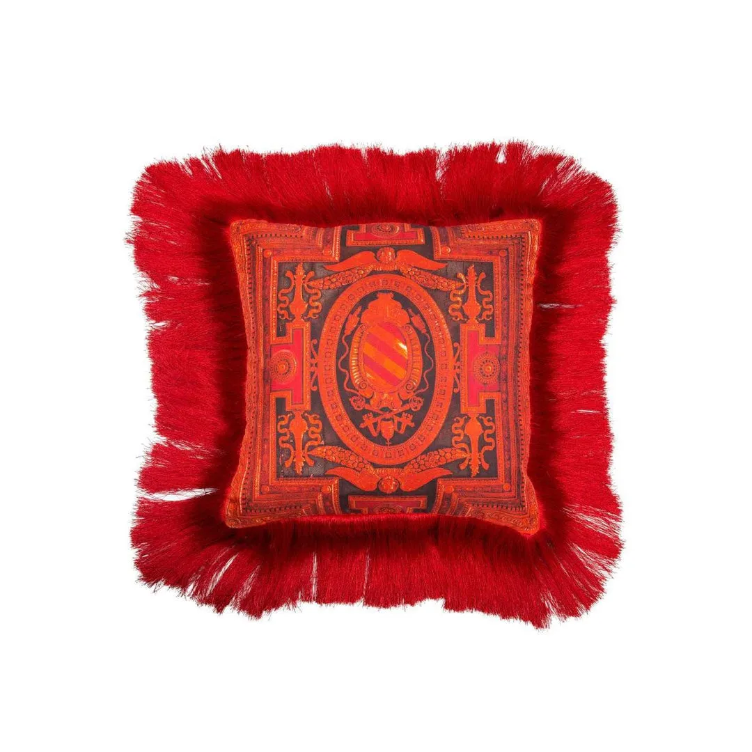 Fringed Cushion with Tassels - Red, Silk Twill